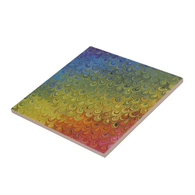 Regenbogen-Pfau-Marmor Fliese (Seite)
