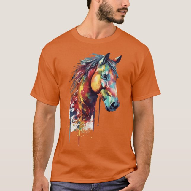 Regenbogen-Pferdekopf-Aquarell T-Shirt (Vorderseite)