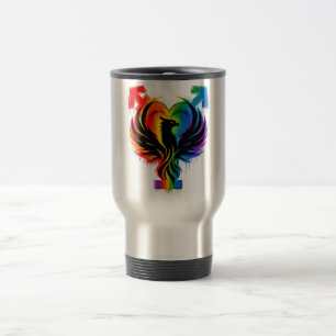 Regenbogen-Phönix-Herz-Reise-Tumbler Reisebecher