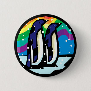 Regenbogen-Pinguin Button