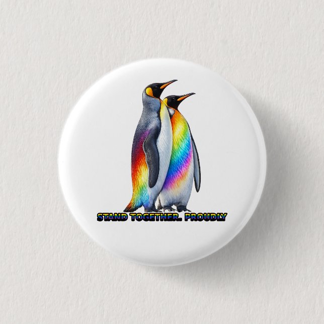 Regenbogen Pinguin Pride Steht Zusammen Button (Vorderseite)