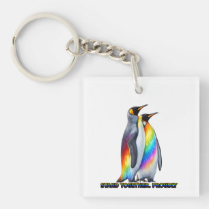 Regenbogen Pinguin Pride Steht Zusammen Schlüsselanhänger