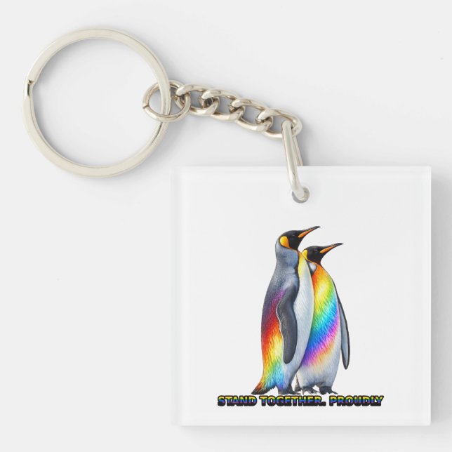 Regenbogen Pinguin Pride Steht Zusammen Schlüsselanhänger (Vorderseite)