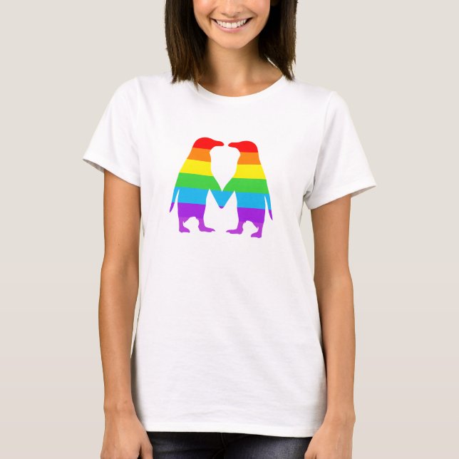 Regenbogen-Pinguine, die Hände halten T-Shirt (Vorderseite)