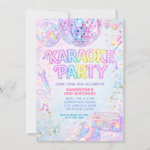 Regenbogen-Pink-Disco-Ball-Karaoke-Geburtstag Einladung