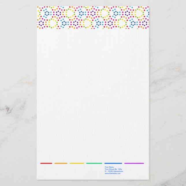 Regenbogen-Polka Briefpapier (Vorderseite)