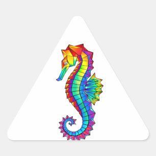 Regenbogen-Polygonal-Seepferdchen Dreieckiger Aufkleber