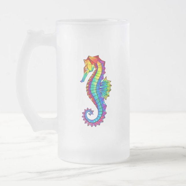 Regenbogen-Polygonal-Seepferdchen Mattglas Bierglas (Links)
