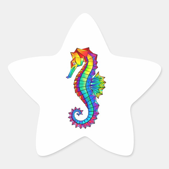 Regenbogen-Polygonal-Seepferdchen Stern-Aufkleber (Vorderseite)