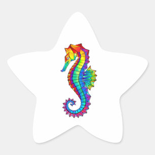 Regenbogen-Polygonal-Seepferdchen Stern-Aufkleber
