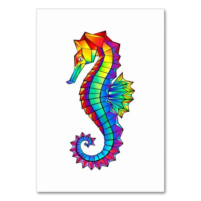 Regenbogen-Polygonal-Seepferdchen Tischnummer (Vorderseite)