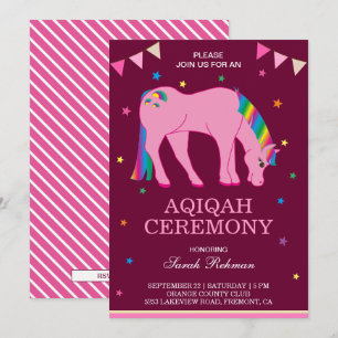 Regenbogen-Pony-Baby-Mädchen-Aqiqah Einladung