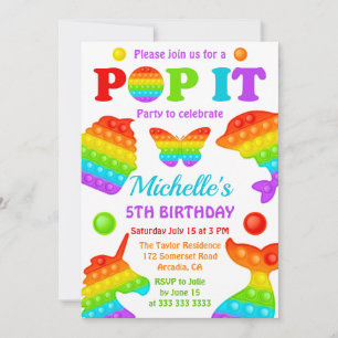 Regenbogen-Pop-It-Fidget-Spielzeug-Geburtstagsfeie Einladung