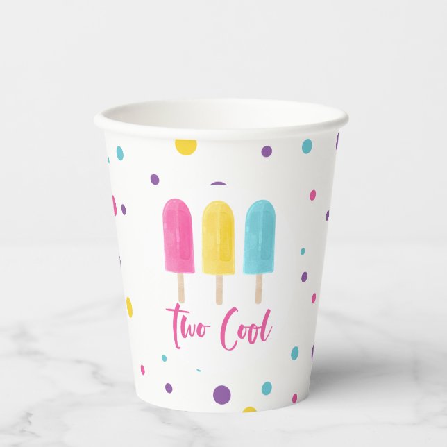 Regenbogen Pop Two Cool 2. Geburtstag Pappbecher (Vorderseite)