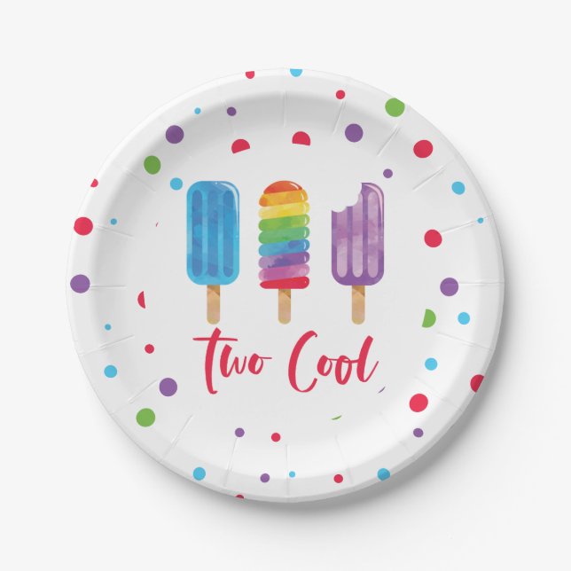 Regenbogen Pop Two Cool 2. Geburtstag Pappteller (Vorderseite)