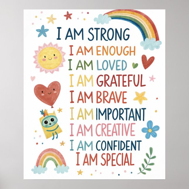 Regenbogen-Poster mit positiven Affirmationen für  Poster (Vorne)