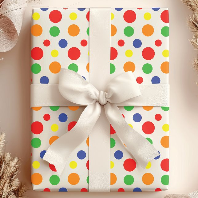 Regenbogen-Primär-Polka-Punkte-Muster Geschenkpapier (Von Creator hochgeladen)