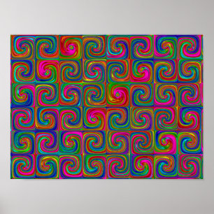 Regenbogen-Psychedelic-Swirbel-Geometrie-Muster Poster
