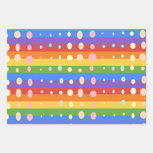 REGENBOGEN PUNKT STREIFEN GESCHENKPAPIER SET (Vorderseite)