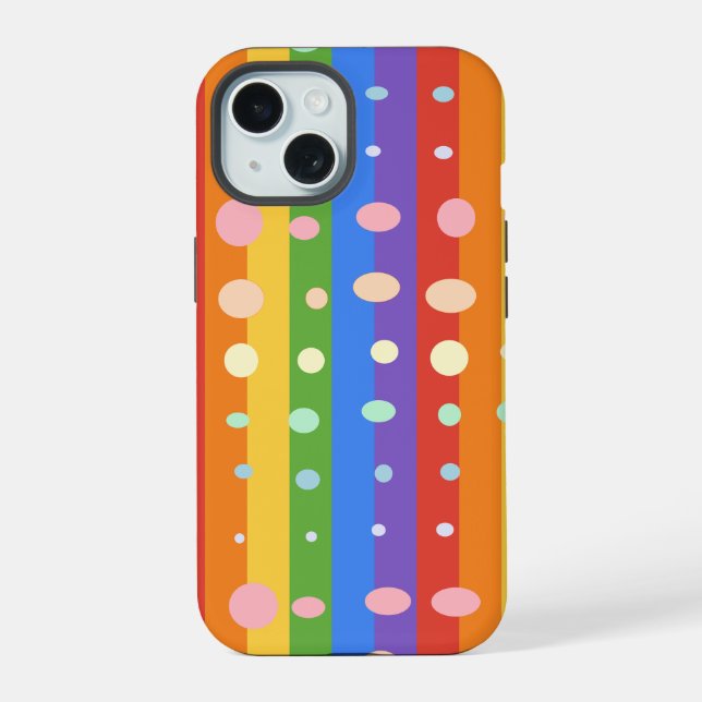REGENBOGEN PUNKT STREIFEN iPhone 15 HÜLLE (Rückseite)