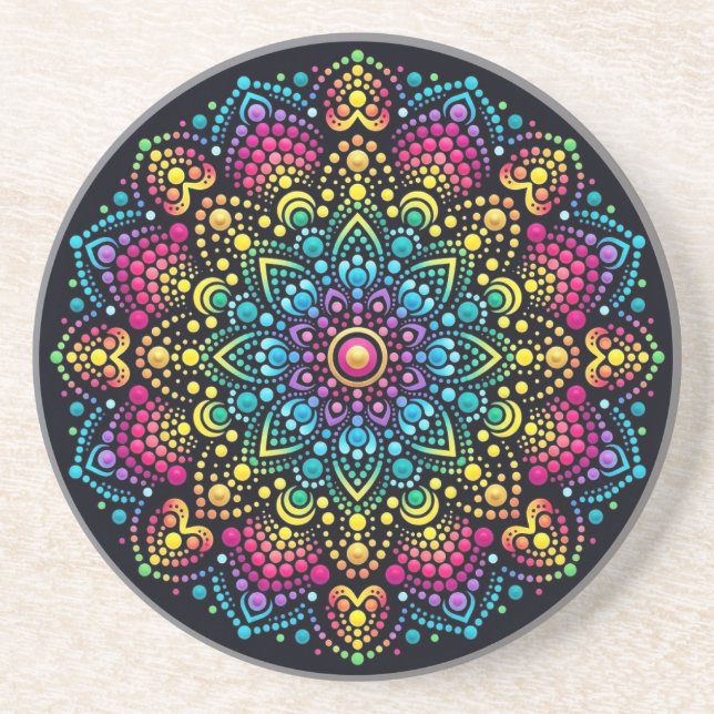 Regenbogen-Punktbemalte Mandala Getränkeuntersetzer (Vorne)