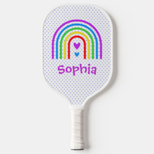 Regenbogen-, Punkte- und Herzsignatur Pickleball Schläger
