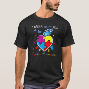 Regenbogen-Puzzle-Herz-Schmetterling Blau Für Auti T-Shirt
