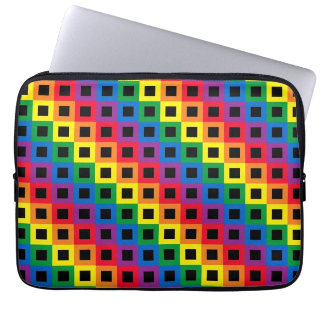 Regenbogen Quadrate Schwarz Laptopschutzhülle (Vorderseite)