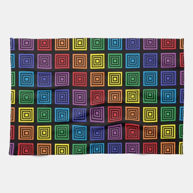 Regenbogen quadrierte Schwarzes Geschirrtuch (Horizontal)