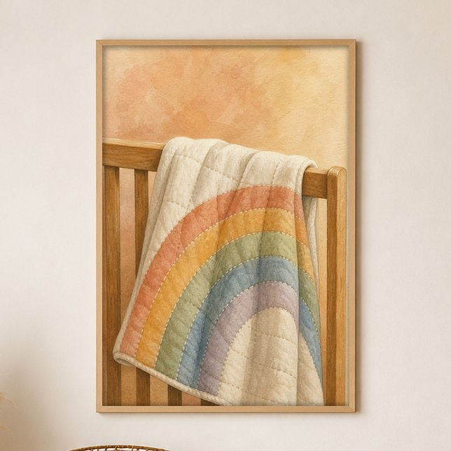 Regenbogen-Quilt-Wasserfarben-Whimsical-Kunstposte Poster (Shown framed for scale. Poster ships unframed; frames are an optional add-on.)