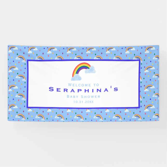 Regenbogen Regen Cloud Sky Baby Dusche Banner (Horizontal)