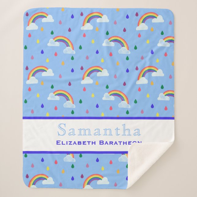 Regenbogen Regen Drop Personalisierter Name Sherpadecke (Vorderseite)