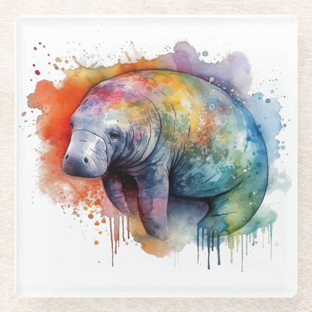 Regenbogen-Riff-Manatee Glasuntersetzer (Vorderseite)