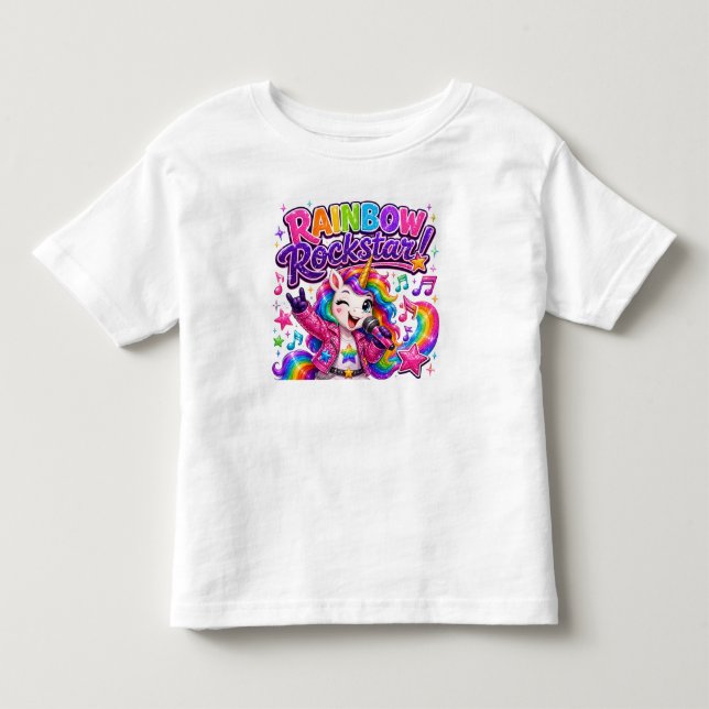Regenbogen Rockstar Einhorn T-Shirt (Vorderseite)