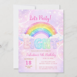 Regenbogen Rosa Lila Glitter Acht Geburtstagsfeier Einladung