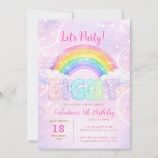 Regenbogen Rosa Lila Glitter Acht Geburtstagsfeier Einladung