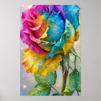 Regenbogen-Rose Funkeln - Rosa Blau Gelb Bunt