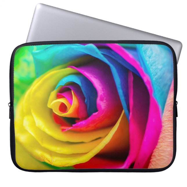 Regenbogen-Rose Laptopschutzhülle (Vorderseite)