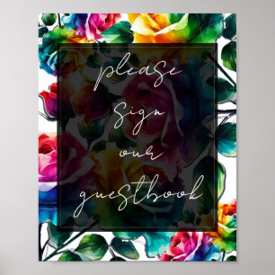 Regenbogen Rosen Florales Hochzeitsschild Unser Gä Poster
