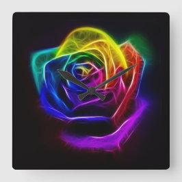 Regenbogen-Rosen-Fraktal Quadratische Wanduhr