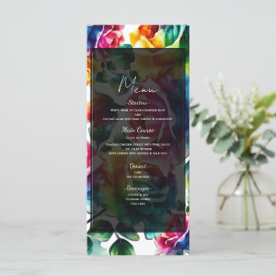 Regenbogen Rosen Schwarz & Weiß Florales Hochzeits Menükarte