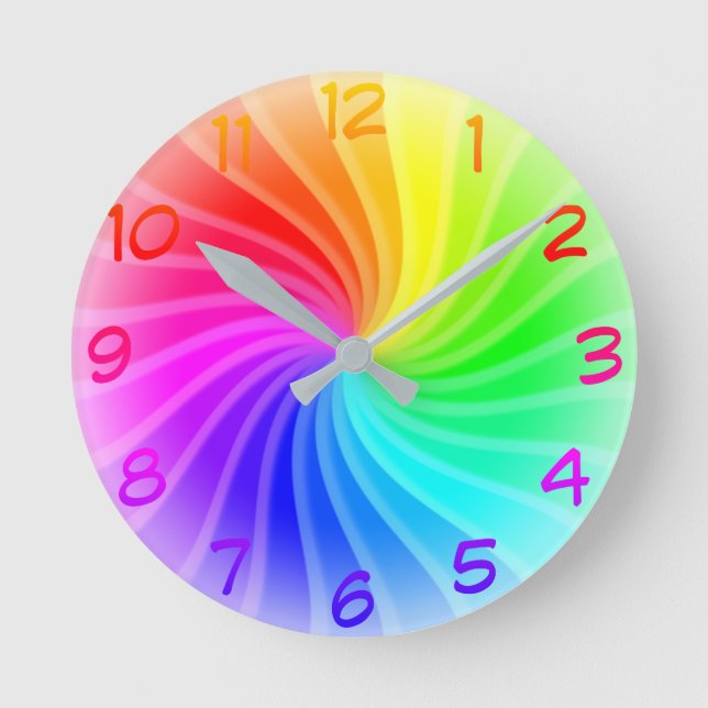 Regenbogen-Rotation Runde Wanduhr (Vorderseite)