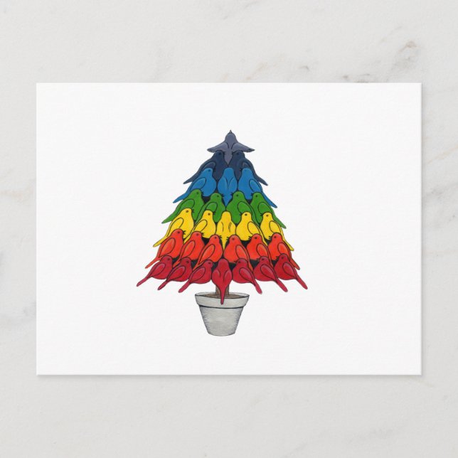 Regenbogen-Rotkehlchen-Weihnachtsbaum Feiertagspostkarte (Vorderseite)