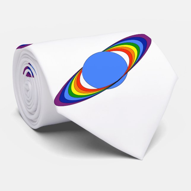 Regenbogen Saturn Neckte für Astronomen, weiß Krawatte (Gerollt)