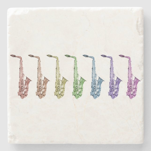 Regenbogen-Saxophon-Kunst Steinuntersetzer (Vorderseite)