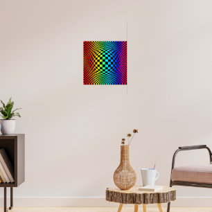 Regenbogen-Schachbrett-Verzerrung Poster