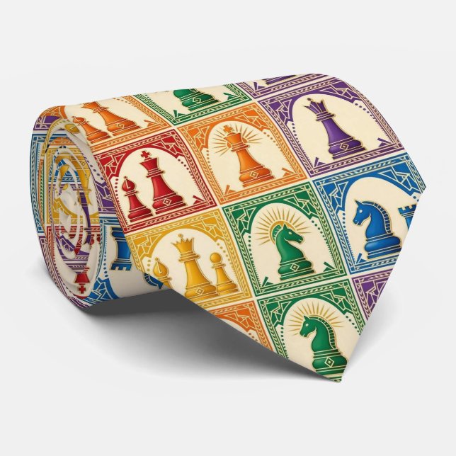Regenbogen-Schachfiguren | Schachspiel  Krawatte (Gerollt)
