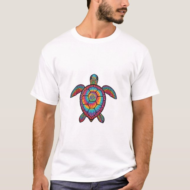 Regenbogen-Schildkröte Im Batik-Look T-Shirt (Vorderseite)
