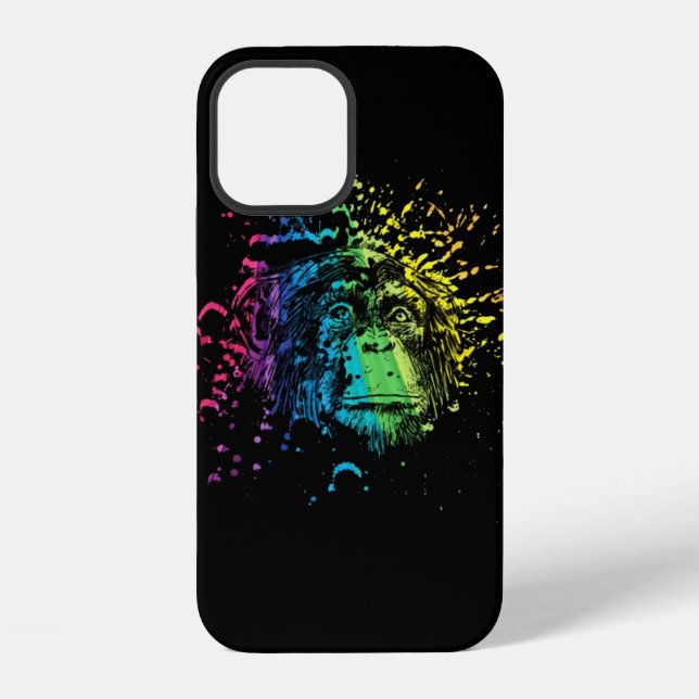 Regenbogen-Schimpanse auf schwarzer Case-Mate iPho iPhone Hülle (Rückseite)