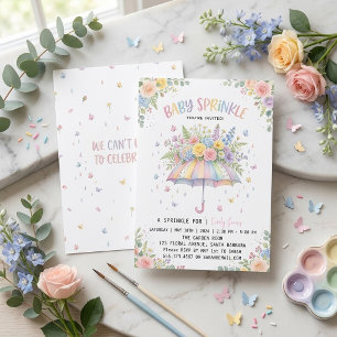 Regenbogen-Schirm-Blumen-Baby-Sprinkle im Pastell Einladung